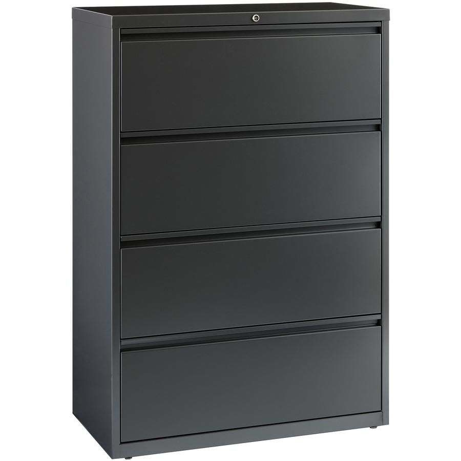 Lorell Fortress Series Lateral File - 36" x 18.6" x 52.5" - 4 x Drawer(s) - Legal, Letter, A4 - Lateral - Rust Proof, Leveling Glide, Interlocking - Charcoal - Baked Enamel - Steel - Recycled. Picture 7