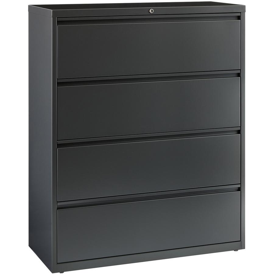 Lorell Fortress Series Lateral File - 42" x 18.6" x 52.5" - 4 x Drawer(s) - Legal, Letter, A4 - Lateral - Rust Proof, Leveling Glide, Interlocking, Reinforced, Hanging Rail - Charcoal - Baked Enamel -. Picture 7