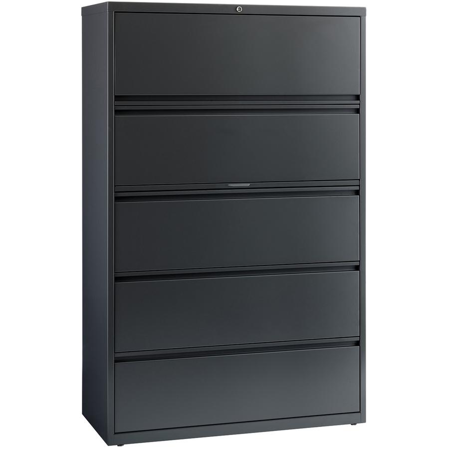Lorell Fortress Series Lateral File w/Roll-out Posting Shelf - 42" x 18.6" x 67.7" - 5 x Drawer(s) - Legal, Letter, A4 - Lateral - Rust Proof, Leveling Glide, Interlocking - Charcoal - Steel - Recycle. Picture 10