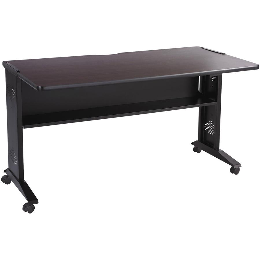 Safco 54"W Reversible Top Mobile Desk - Rectangle Top - 28" Table Top Length x 53.50" Table Top Width x 1" Table Top Thickness - Assembly Required - Medium Oak - Steel. Picture 2