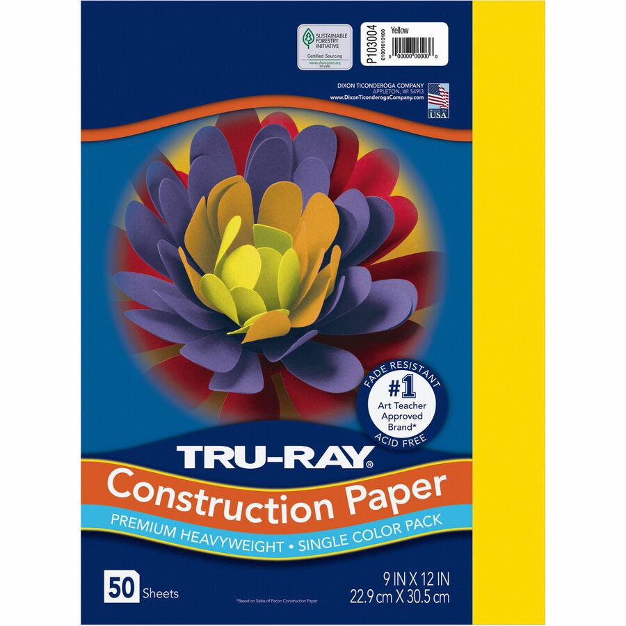 Tru-Ray Heavyweight Construction Paper - 12"Width x 9"Length - 50 / Pack - Yellow - Sulphite. Picture 2