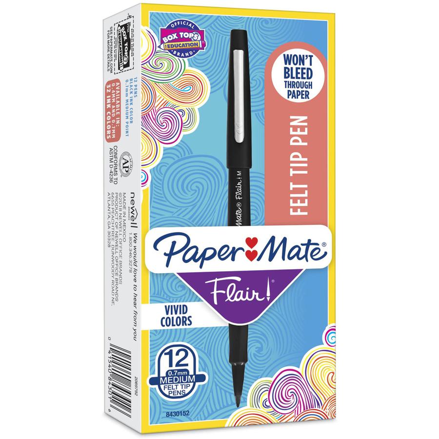 Paper Mate Flair Point Guard Felt Tip Marker Pens - Medium Pen Point - Black Water Based Ink - Black Barrel - 1 Dozen. Picture 3