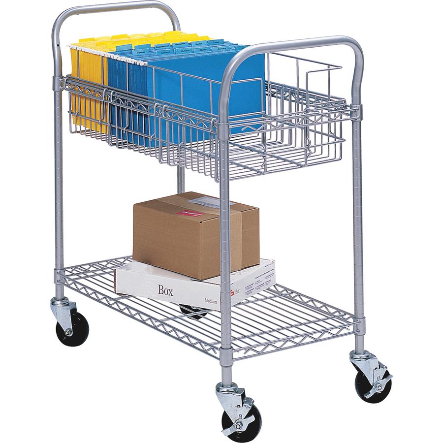 Safco Wire Mail Cart - 600 lb Capacity - 4 Casters - 4" Caster Size - Steel - x 39" Width x 18.8" Depth x 38.5" Height - Gray - 1 Each. Picture 2
