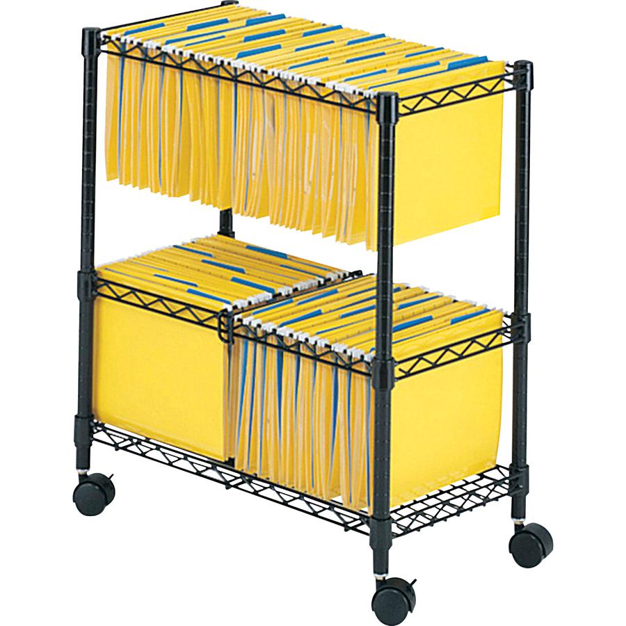 Safco 2-Tier Rolling File Cart - 300 lb Capacity - 4 Casters - Steel - x 25.8" Width x 14" Depth x 29.8" Height - Black - 1 Each. Picture 2