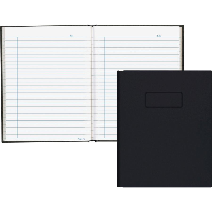 Blueline Hardbound Business Books - 192 Sheets - Perfect Bound - Ruled Blue Margin - 9 1/4" x 7 1/4" - White Paper - Black Cover - Hard Cover, Self-adhesive, Index Sheet - Recycled - 1 Each. Picture 3