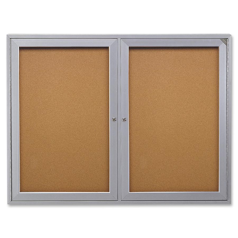 Ghent 2-Door Enclosed Indoor Bulletin Board - 48" Height x 36" Width - Cork Surface - Shatter Resistant - 1 Each. Picture 2