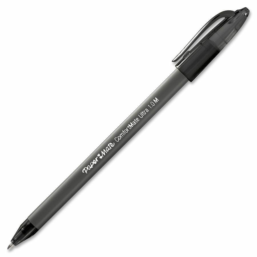Paper Mate ComfortMate Triangular Ink Pens - Medium Pen Point - Black - Black Rubber Barrel - 1 Dozen. Picture 2