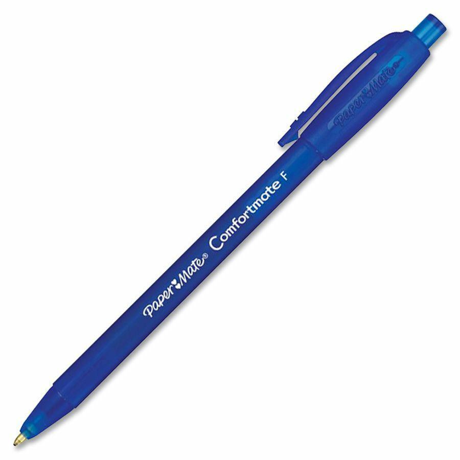 Paper Mate Comfortmate Retractable Pens - Fine Pen Point - Retractable - Blue - Rubber Barrel - 1 Dozen. Picture 2