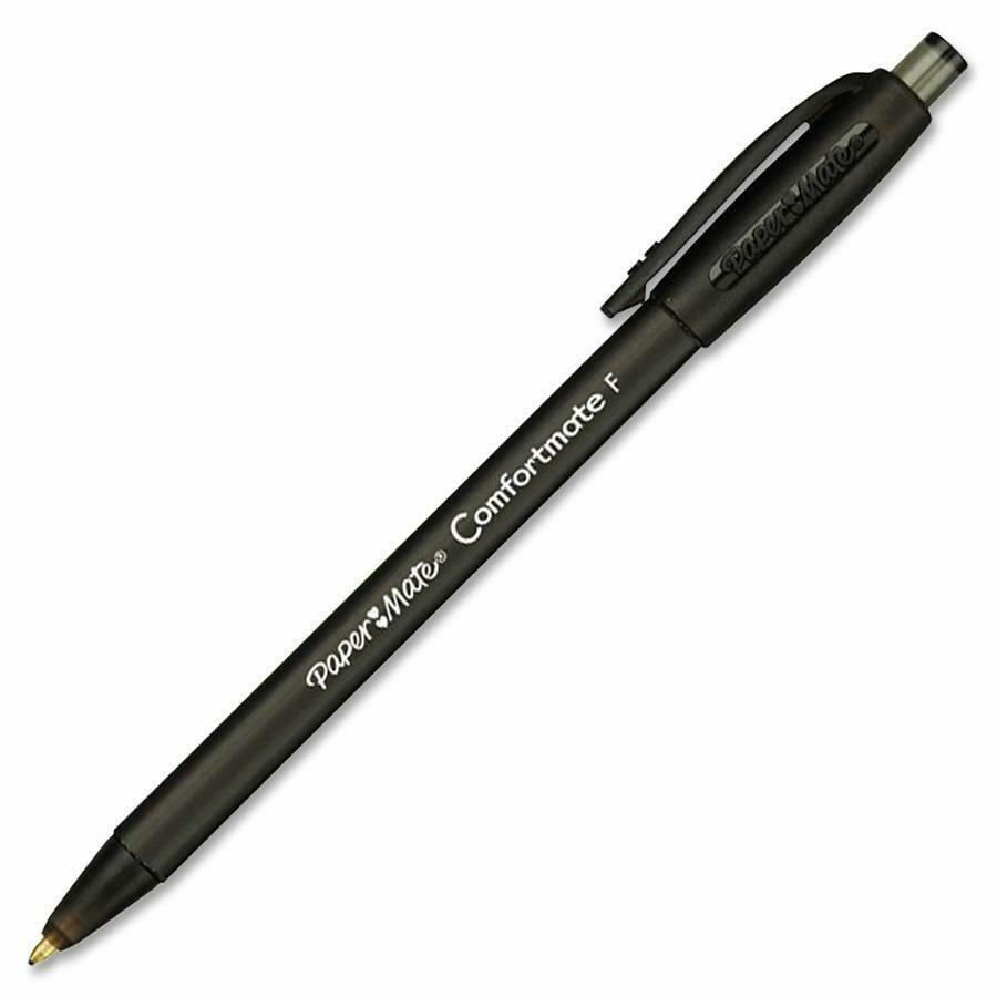 Paper Mate Comfort Mate Retractable Pens - Fine Pen Point - Retractable - Black - Rubber Barrel - 1 Dozen. Picture 2
