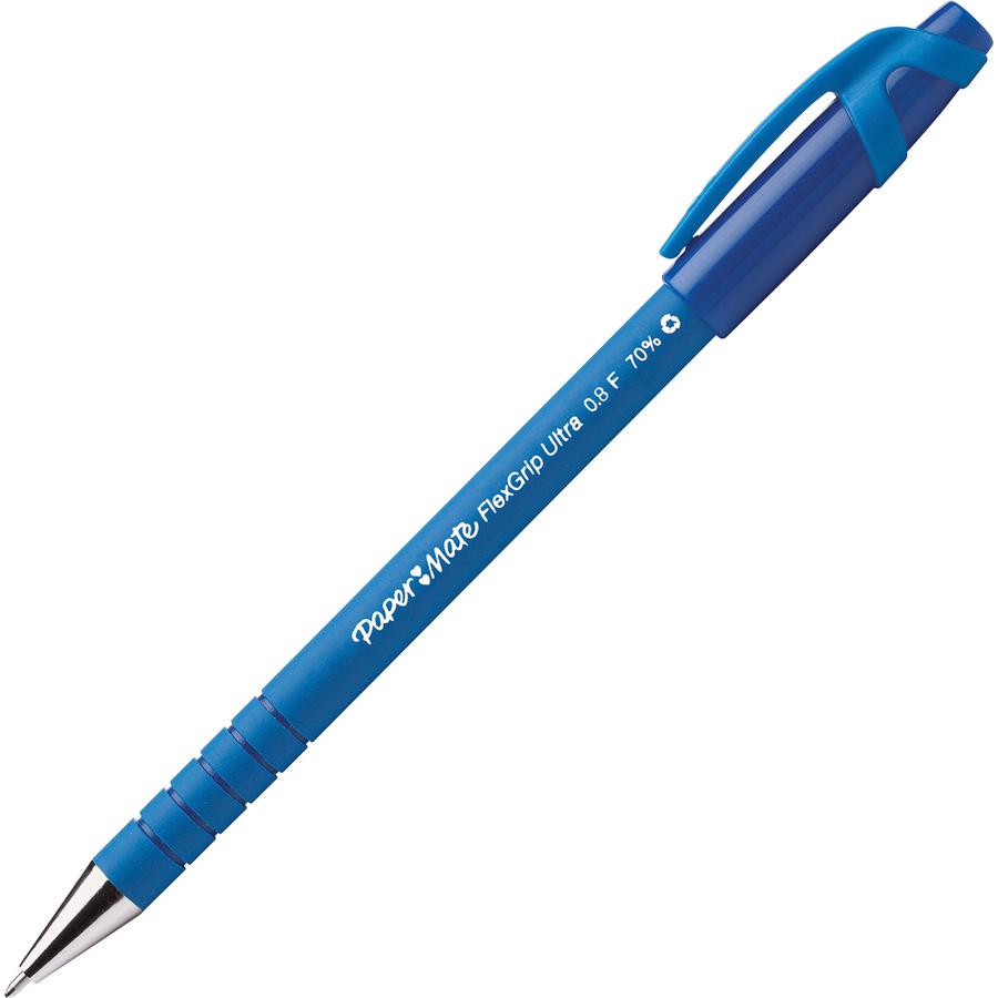 Paper Mate Flexgrip Ultra Recycled Pens - Fine Pen Point - Blue - Blue Rubber Barrel - 1 / Box. Picture 5