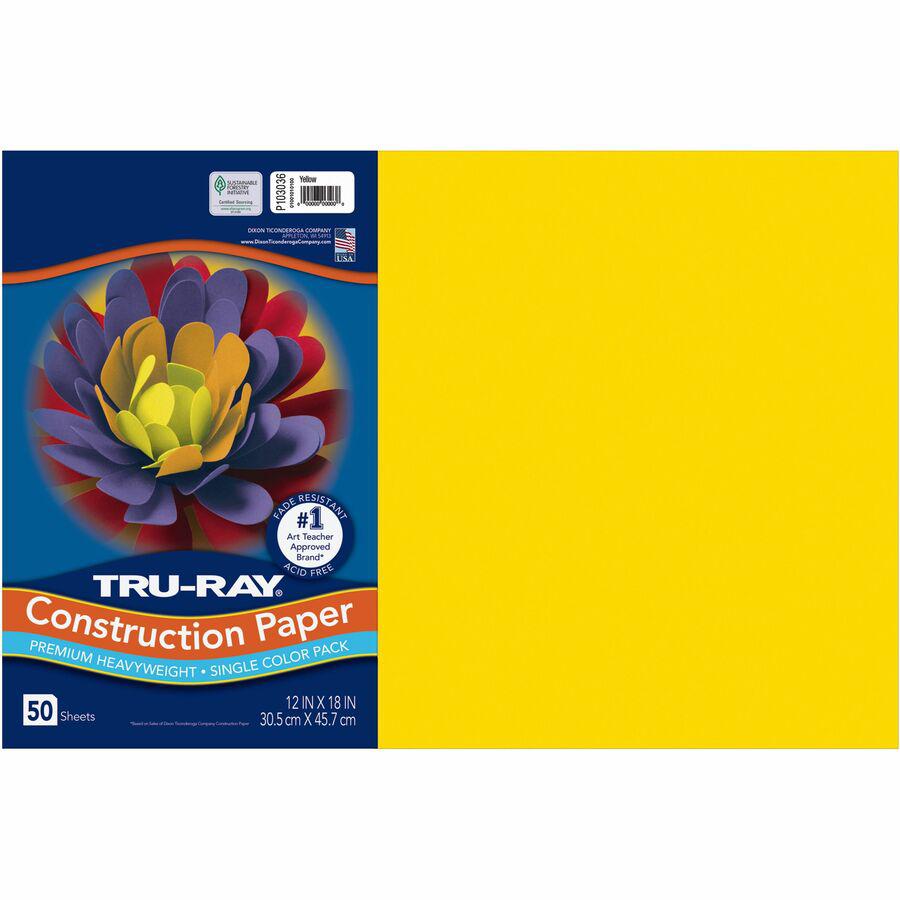 Tru-Ray Heavyweight Construction Paper - Art, Craft - 18"Width x 12"Length - 50 / Pack - Yellow - Sulphite. Picture 2