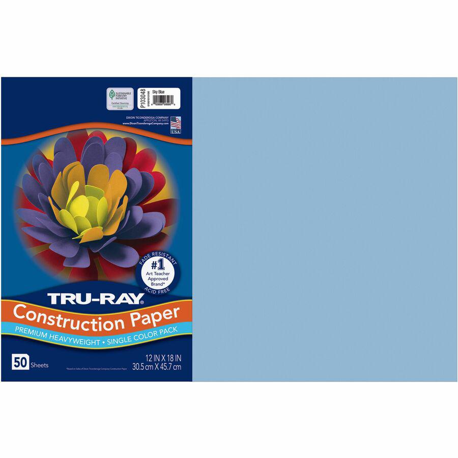 Tru-Ray Heavyweight Construction Paper - Art, Craft - 18"Width x 12"Length - 50 / Pack - Sky Blue - Sulphite. Picture 2