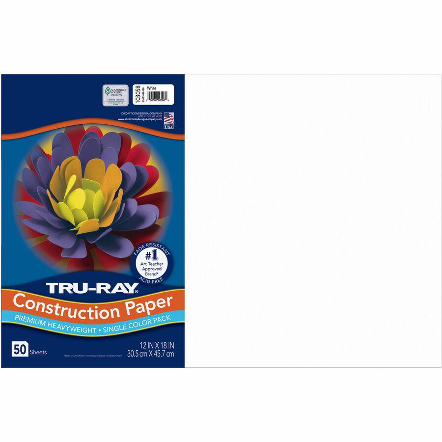 Tru-Ray Heavyweight Construction Paper - Art, Craft - 0.50"Height x 18"Width x 12"Length - 50 / Pack - White - Sulphite. Picture 2