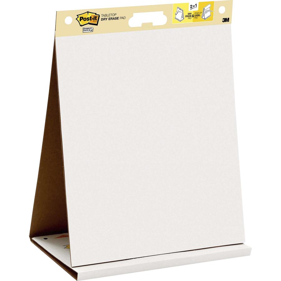 Post-it&reg; Super Sticky Tabletop Easel Pad with Dry Erase Surface - 20 Sheets - Plain - Stapled - 18.50 lb Basis Weight - 20" x 23" - White Paper - Dry Erase, Self-adhesive, Built-in Stand, Repositi. Picture 3