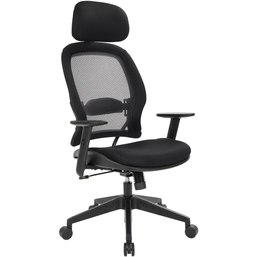 Office Star Professional Air Grid Chair with Adjustable Headrest - Mesh Seat - 5-star Base - Black - 1 Each. Picture 11