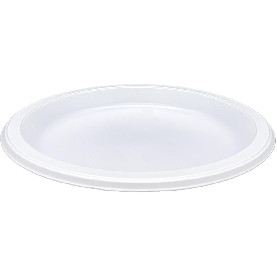 Genuine Joe 10-1/4" Large Plastic Plates - White - 125 / Pack. Picture 4