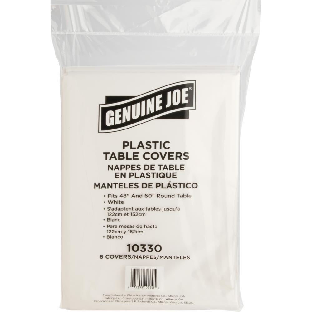 Genuine Joe Plastic Round Tablecovers - 84" Diameter - Plastic - White - 6 / Pack. Picture 4