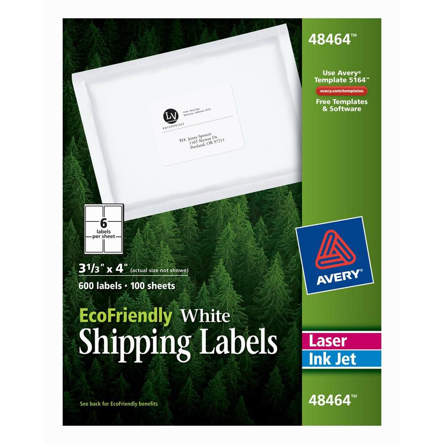 Avery&reg; EcoFriendly Shipping Label - 3 21/64" Width x 4" Length - Permanent Adhesive - Rectangle - Laser, Inkjet - White - Paper - 6 / Sheet - 100 Total Sheets - 600 Total Label(s) - 600 / Box - Re. Picture 5