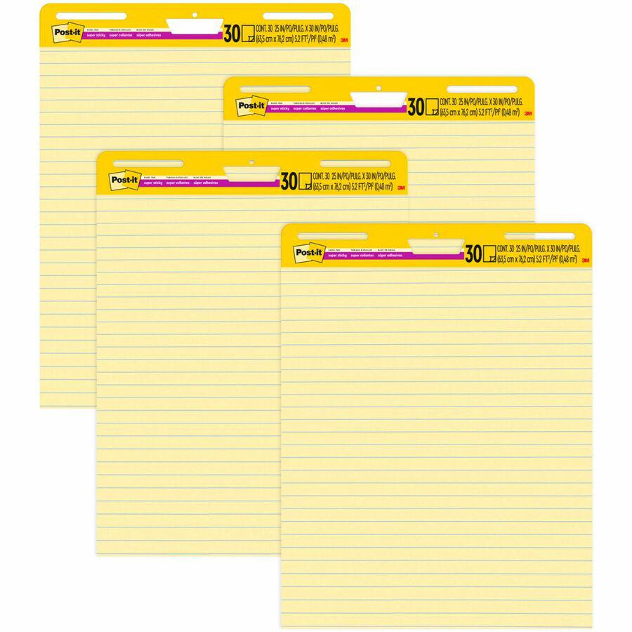 Post-it&reg; Super Sticky Easel Pad - 30 Sheets - Stapled - Feint Blue Margin - 18.50 lb Basis Weight - 25" x 30" - Canary Yellow Paper - Self-adhesive, Bleed-free, Perforated, Repositionable, Resist . Picture 4