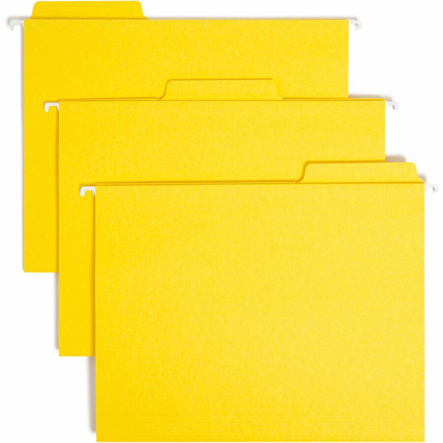 Smead FasTab 1/3 Tab Cut Letter Recycled Hanging Folder - 8 1/2" x 11" - Top Tab Location - Assorted Position Tab Position - Yellow - 10% Recycled - 20 / Box. Picture 9