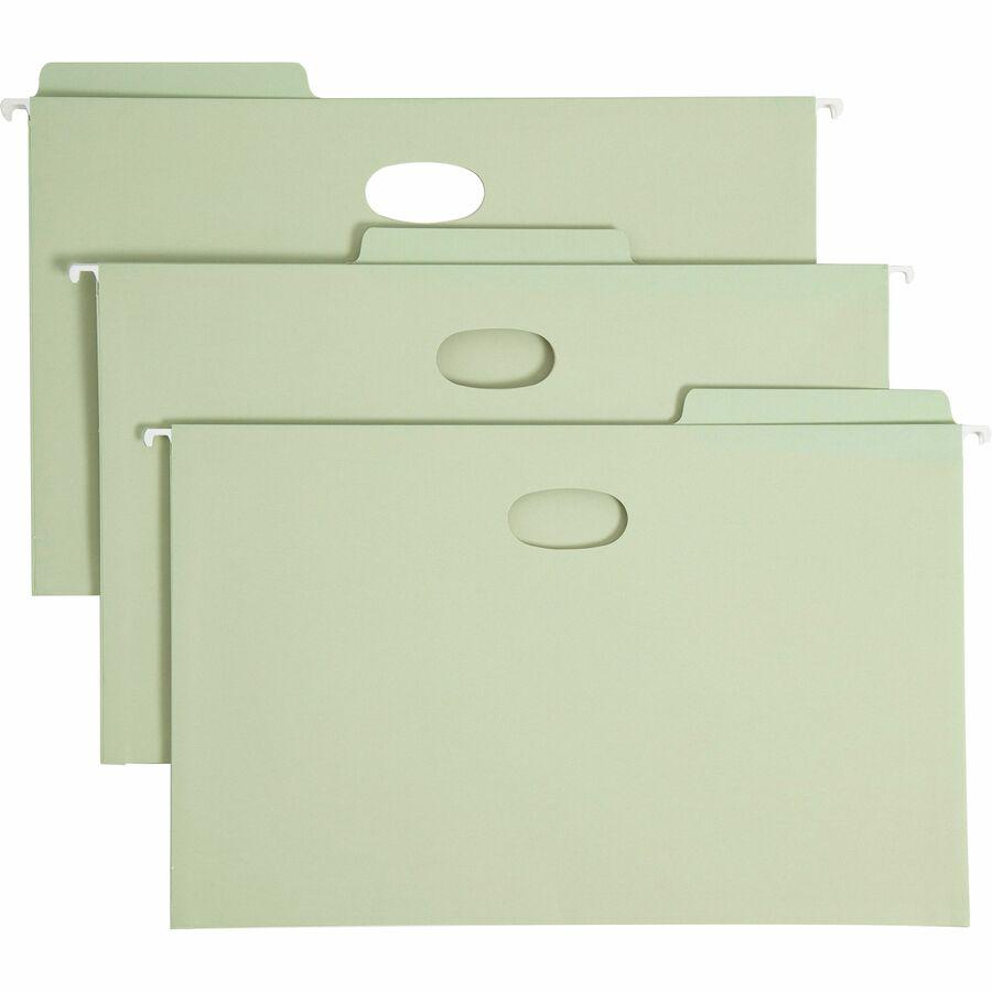 Smead FasTab 1/3 Tab Cut Legal Recycled Hanging Folder - 8 1/2" x 14" - 3 1/2" Expansion - Top Tab Location - Assorted Position Tab Position - Moss - 10% Recycled - 9 / Box. Picture 7