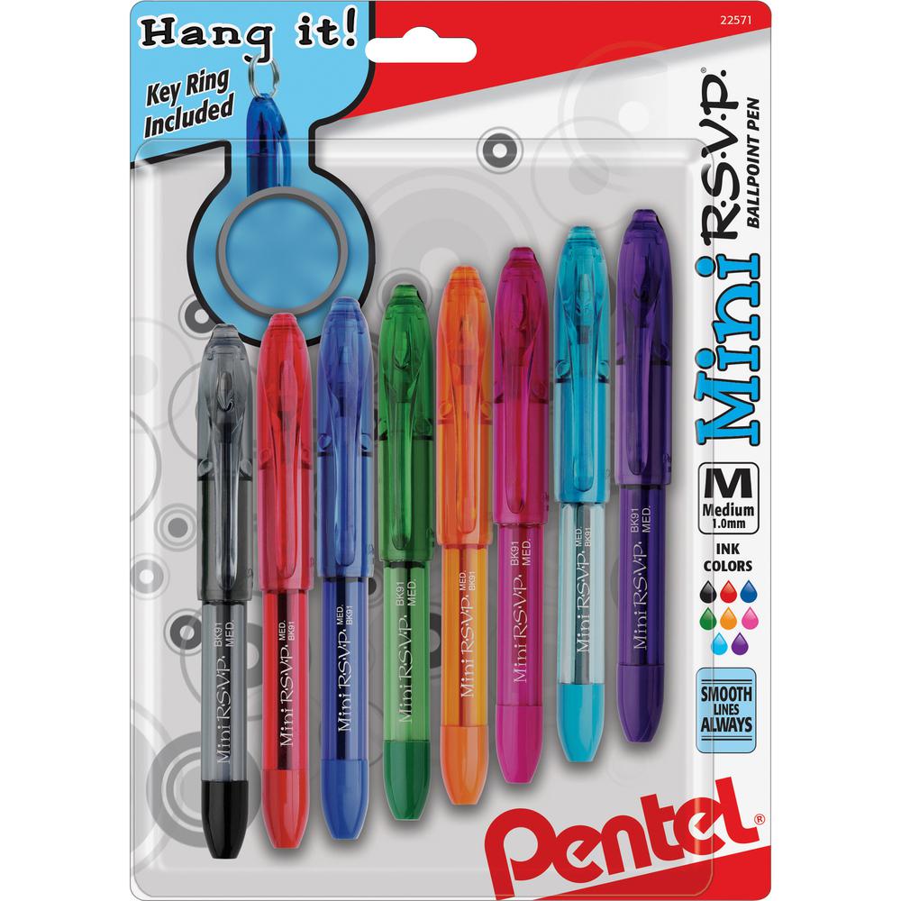 Pentel Mini R.S.V.P. Ballpoint Pens - Medium Pen Point - Assorted - 8 / Pack. Picture 2