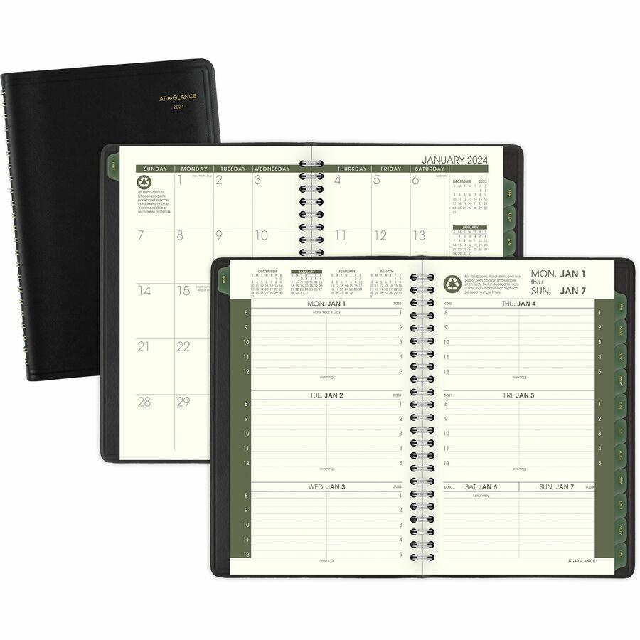 At-A-Glance Recycled Appointment Book Planner - Julian Dates - Weekly - January 2024 - December 2024 - 8:00 AM to 5:00 PM - Hourly - 1 Week Double Page Layout - 4 7/8" x 8" Sheet Size - Desk Pad - Bla. Picture 2