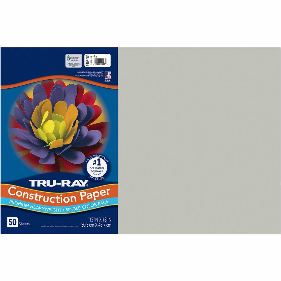 Tru-Ray Construction Paper - 18"Width x 12"Length - 76 lb Basis Weight - 50 / Pack - Gray - Sulphite. Picture 2