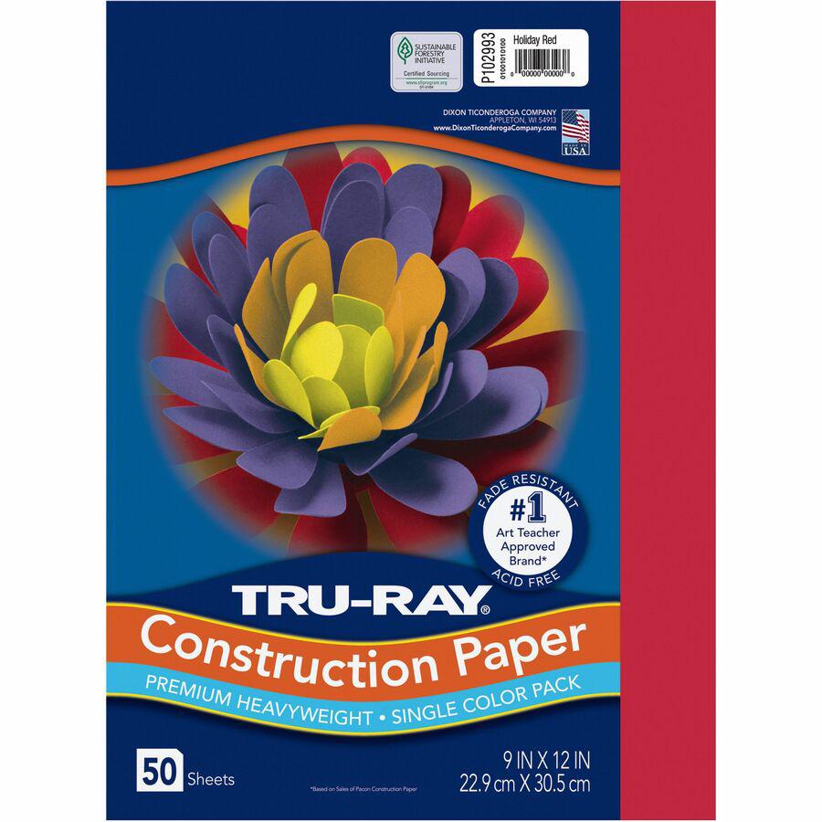 Tru-Ray Heavyweight Construction Paper - 12"Width x 9"Length - 50 / Pack - Holiday Red - Sulphite. Picture 2