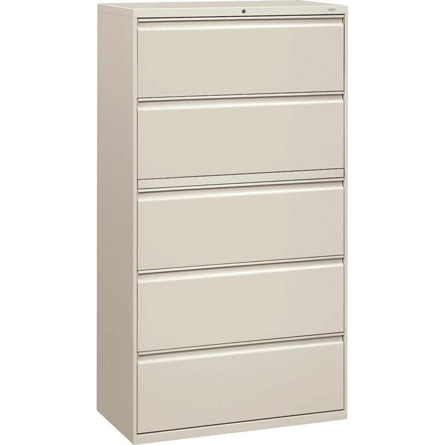 HON Brigade 800 H885 Lateral File - 36" x 18"67" - 5 Drawer(s) - Finish: Light Gray. Picture 2