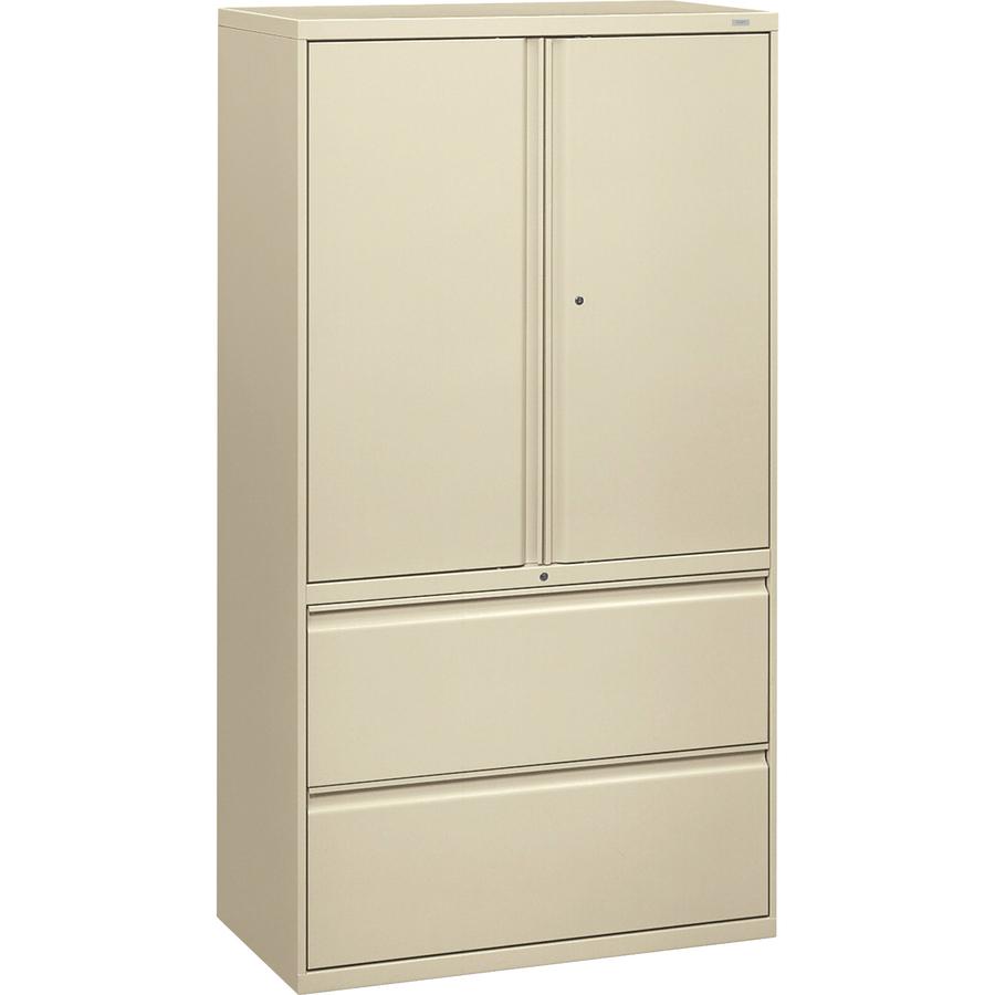 HON Brigade 800 H885LS Lateral File - 36" x 18"67" - 2 Drawer(s) - 3 Shelve(s) - Finish: Putty. Picture 4