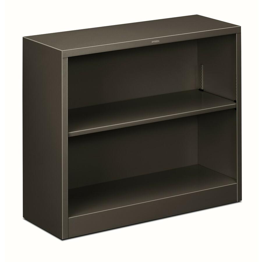 HON Brigade Steel Bookcase | 2 Shelves | 34-1/2"W | Charcoal Finish - 2 Shelf(ves) - 29" Height x 34.5" Width x 12.6" Depth - Adjustable Shelf, Reinforced, Welded, Durable, Compact - Steel. Picture 4