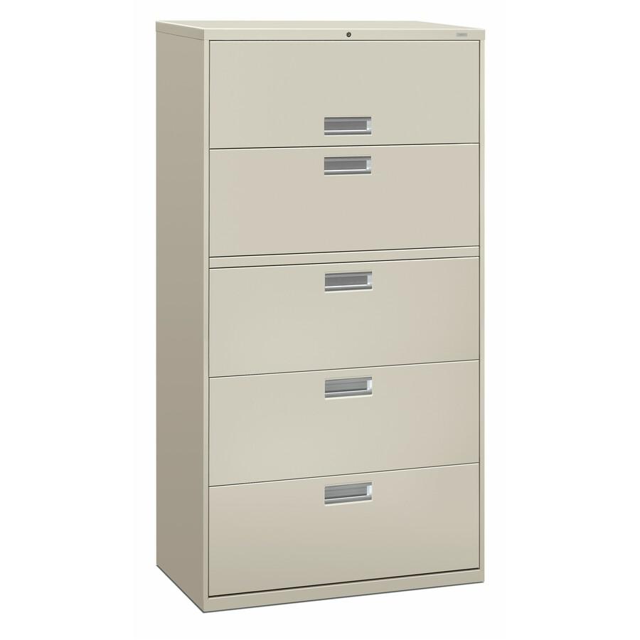 HON Brigade 600 H685 Lateral File - 36" x 18"67" - 5 Drawer(s) - Finish: Light Gray. Picture 2