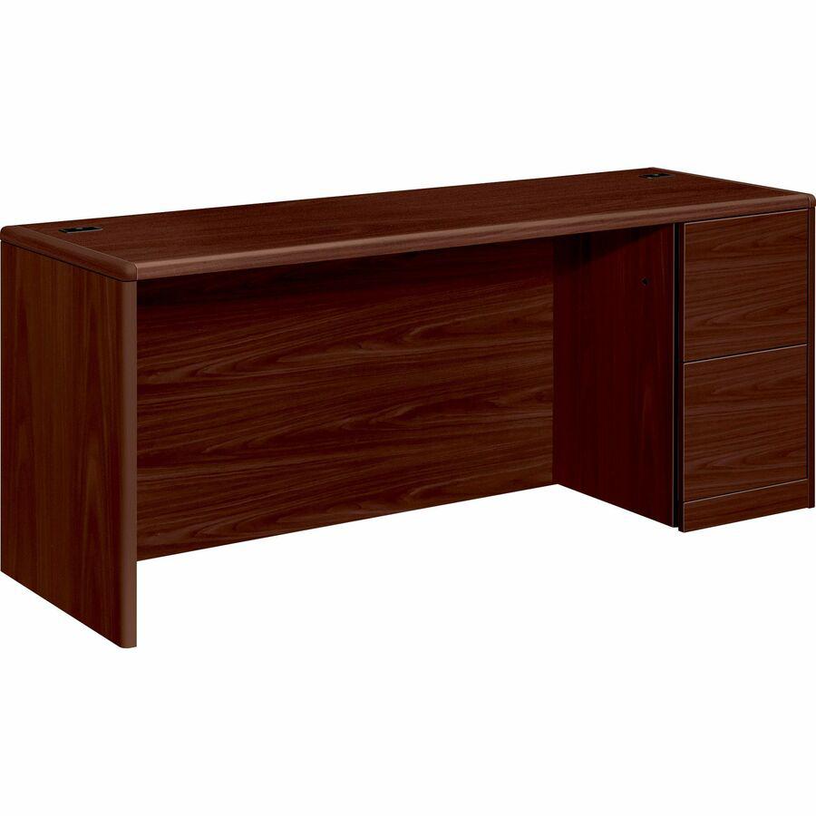 HON 10700 H10707R Pedestal Credenza - 72" x 24" x 29.5" - 2 x File Drawer(s)Right Side - Waterfall Edge - Finish: Mahogany. Picture 2