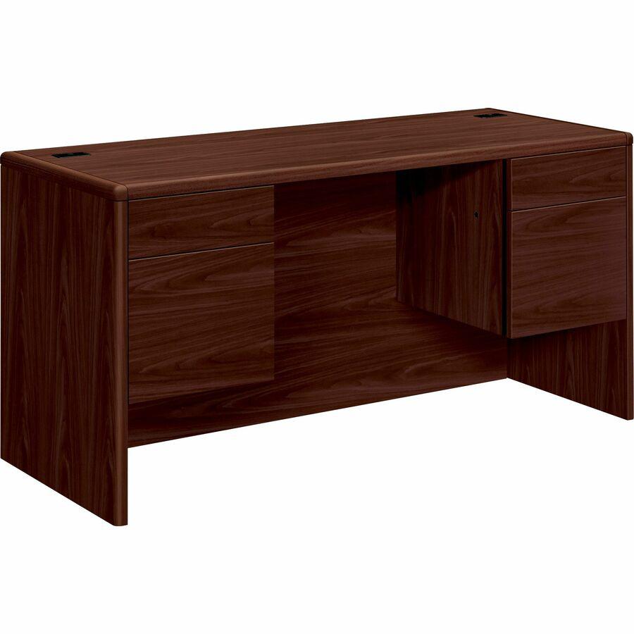 HON 10700 H10765 Pedestal Credenza - 60" x 24" x 29.5" - 4 x Box Drawer(s), File Drawer(s) - Double Pedestal - Waterfall Edge - Finish: Mahogany. Picture 2