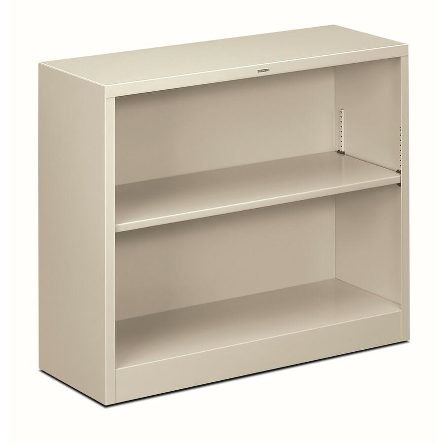 HON Brigade Steel Bookcase | 2 Shelves | 34-1/2"W | Light Gray Finish - 2 Shelf(ves) - 29" Height x 34.5" Width x 12.6" Depth - Adjustable Shelf, Reinforced, Welded, Durable, Compact - Steel. Picture 3