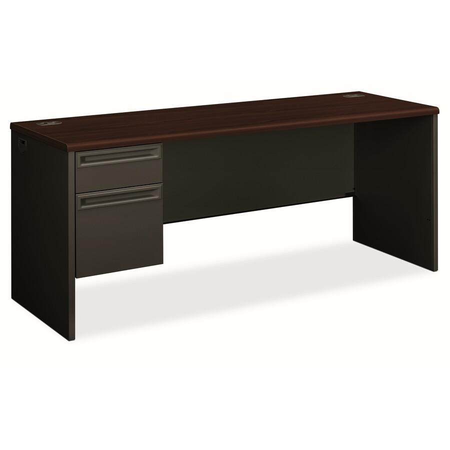 HON 38000 Series Credenza - 2-Drawer - 72" x 24"29.5" - 2 Drawer(s) - Single Pedestal on Left Side - Radius Edge - Material: Steel - Finish: Charcoal, Laminate, Mahogany - For Office. Picture 4