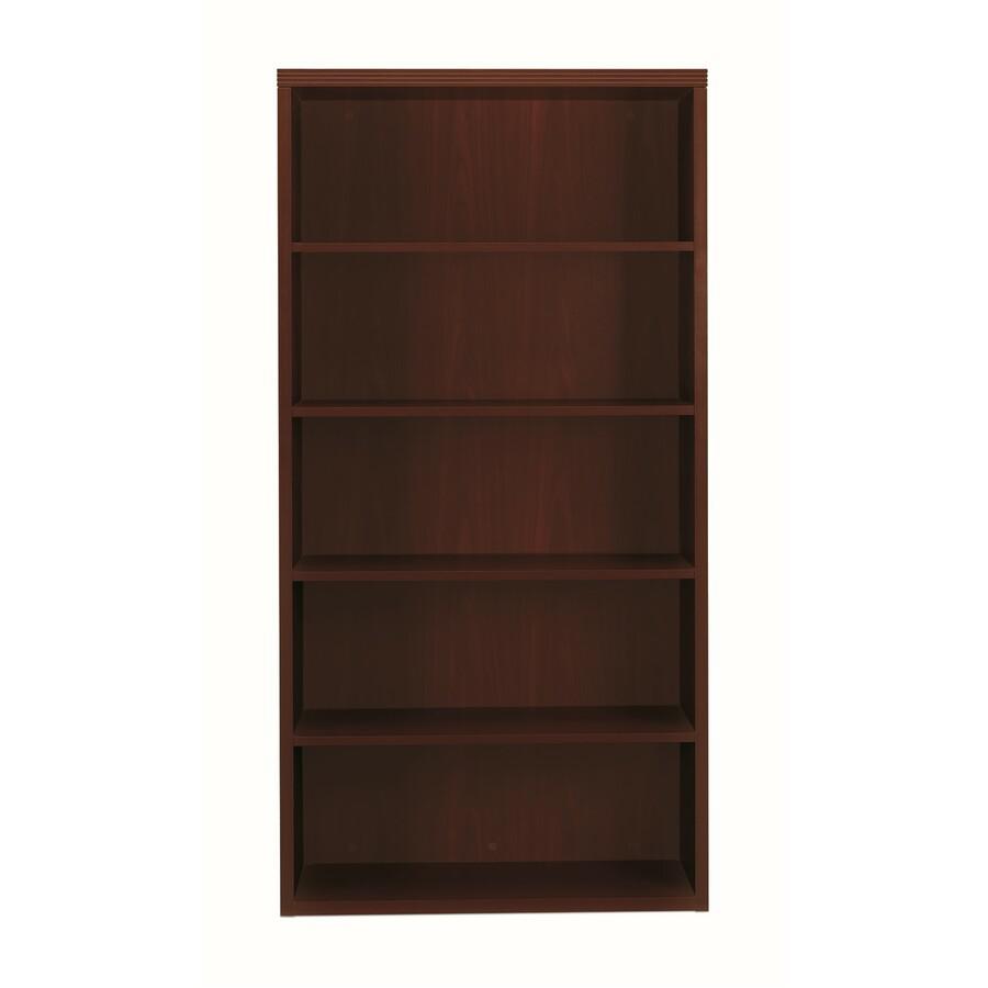 HON Valido H11555 Bookcase - 36" x 13.1" x 71" - 5 Shelve(s) - Ribbon Edge - Finish: Mahogany. Picture 3