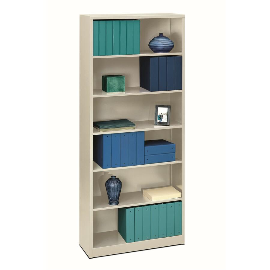 HON Brigade Steel Bookcase | 6 Shelves | 34-1/2"W | Light Gray Finish - 6 Shelf(ves) - 81.1" Height x 34.5" Width x 12.6" Depth - Adjustable Shelf, Reinforced, Welded, Durable, Compact - Steel - 1 Eac. Picture 5
