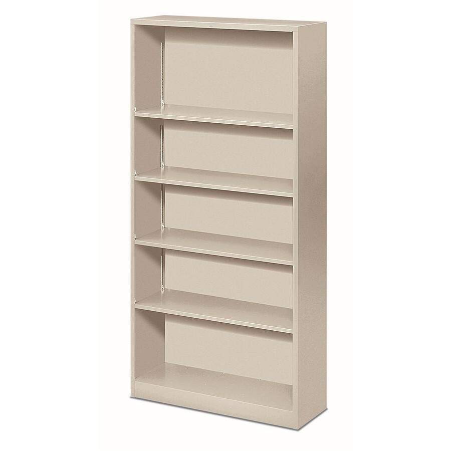 HON Brigade Steel Bookcase | 5 Shelves | 34-1/2"W | Light Gray Finish - 5 Shelf(ves) - 71" Height x 34.5" Width x 12.6" Depth - Adjustable Shelf, Reinforced, Welded, Durable, Compact - Steel. Picture 3