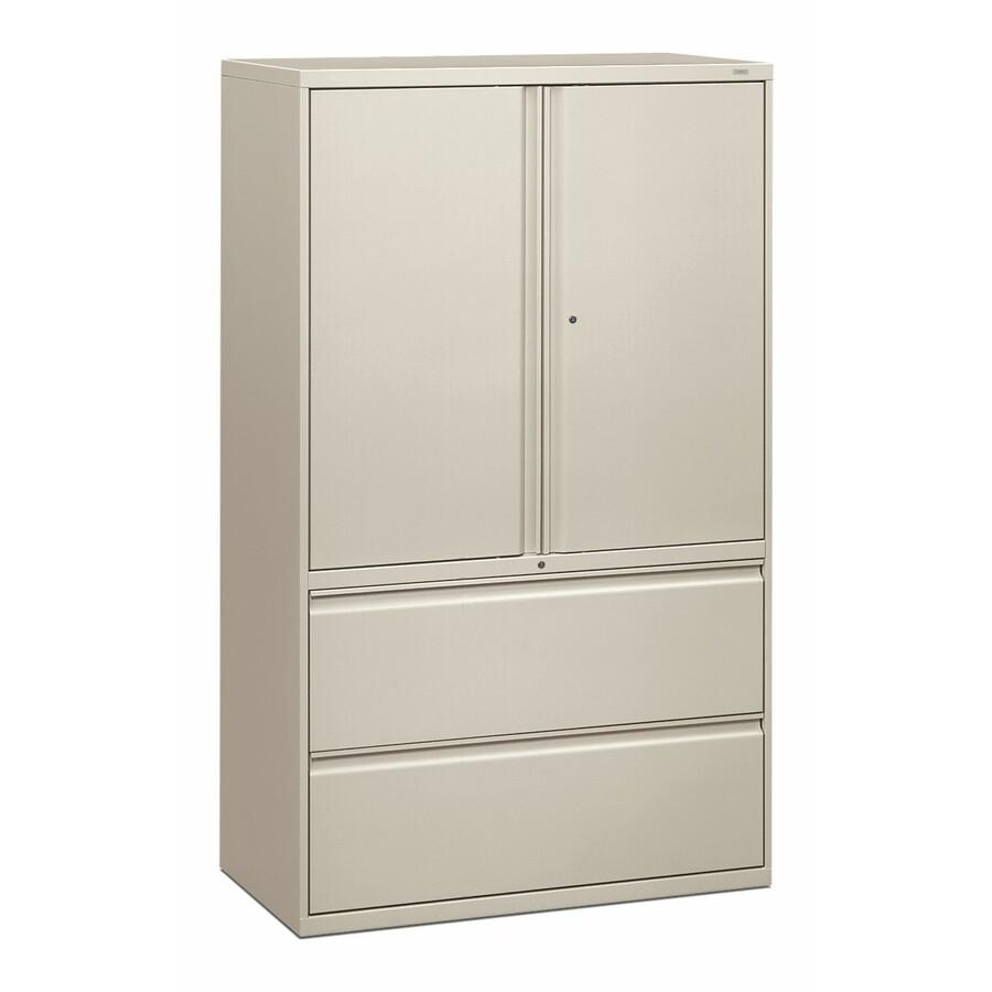 HON Brigade 800 H895LS Lateral File - 42" x 18"67" - 2 Drawer(s) - 3 Shelve(s) - Finish: Light Gray. Picture 3