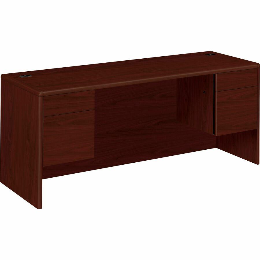 HON 10700 H10743 Pedestal Credenza - 72" x 24" x 29.5" - 4 x Box Drawer(s), File Drawer(s) - Double Pedestal - Waterfall Edge - Finish: Mahogany. Picture 2