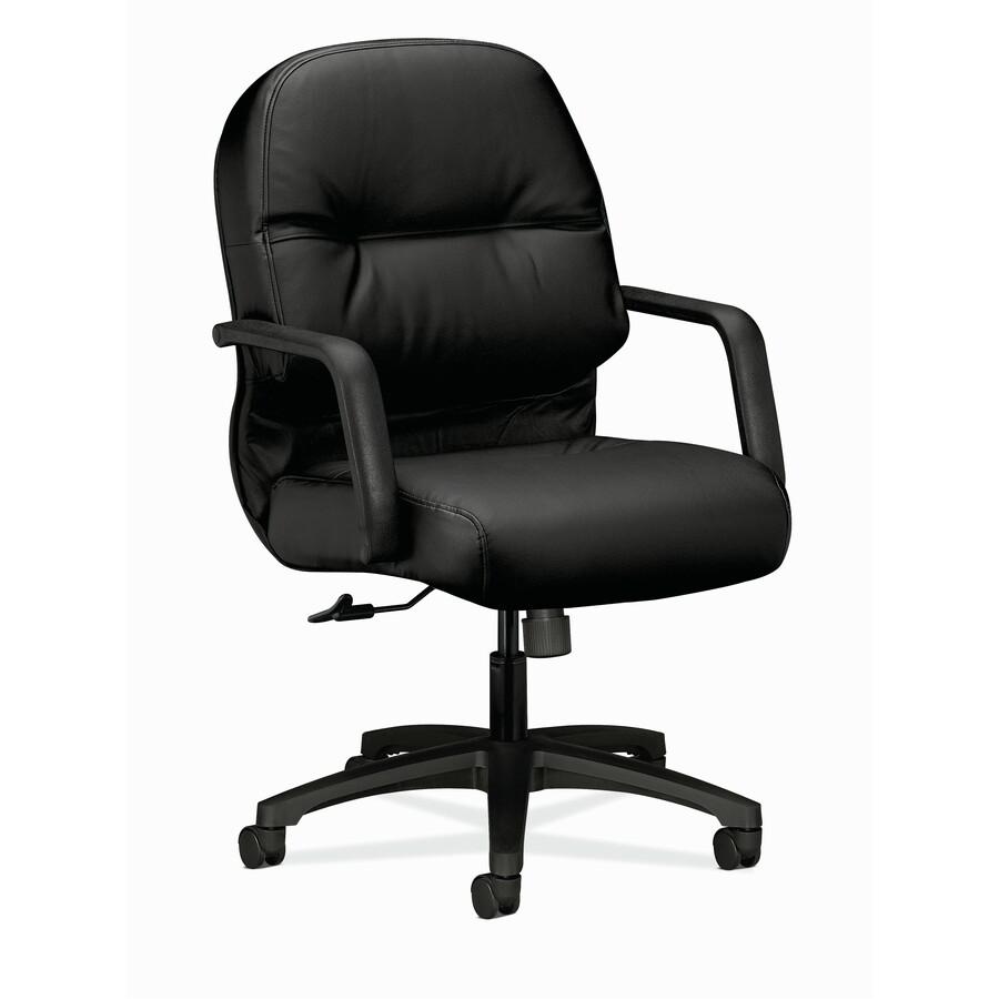 HON Pillow-Soft Chair - Black Leather Seat - Black Leather Back - Black Frame - Mid Back - 5-star Base - Black. Picture 2