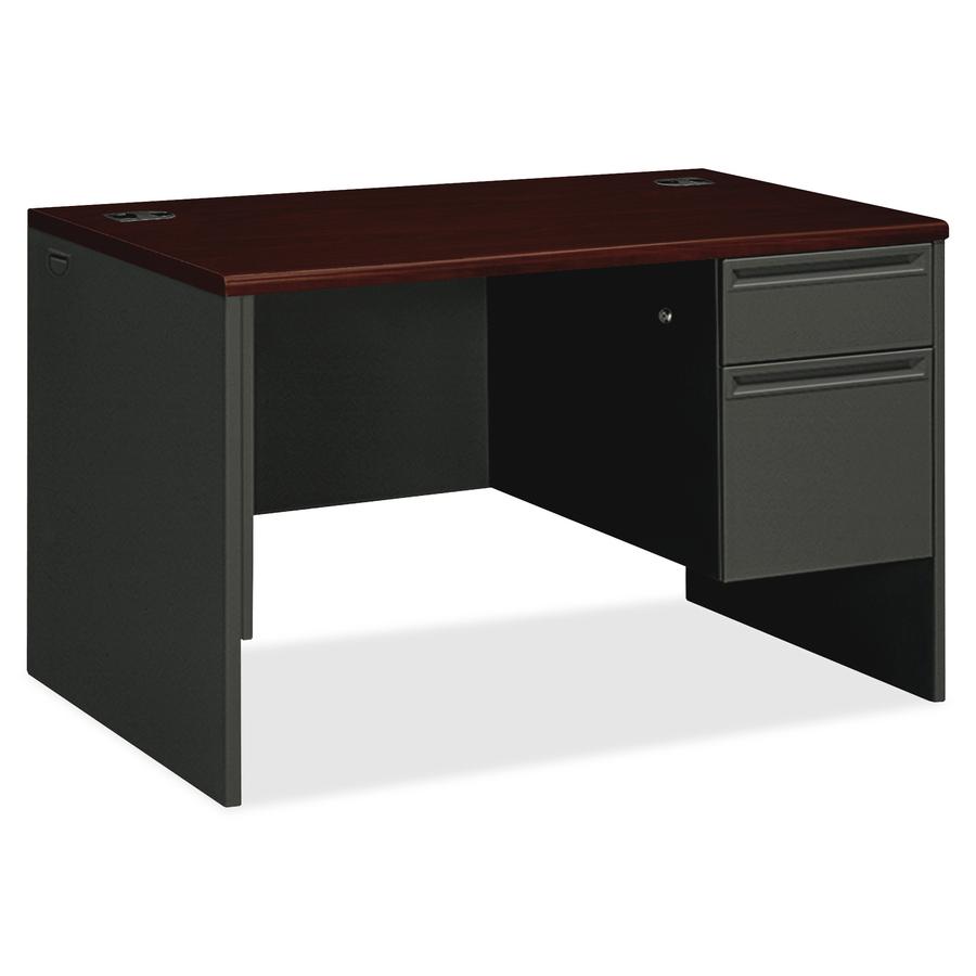 HON 38000 H38251 Pedestal Desk - 48" x 30"29.5" - 2 x Box, File Drawer(s)Right Side - Waterfall Edge - Finish: Charcoal. Picture 3