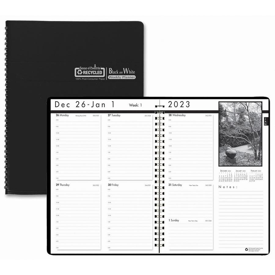 House of Doolittle Black on White Weekly Planner - Julian Dates - Weekly - 1 Year - January 2022 till December 2022 - 8:00 AM to 5:00 PM - Hourly - 1 Week Double Page Layout - 8 1/2" x 11" Sheet Size . Picture 2