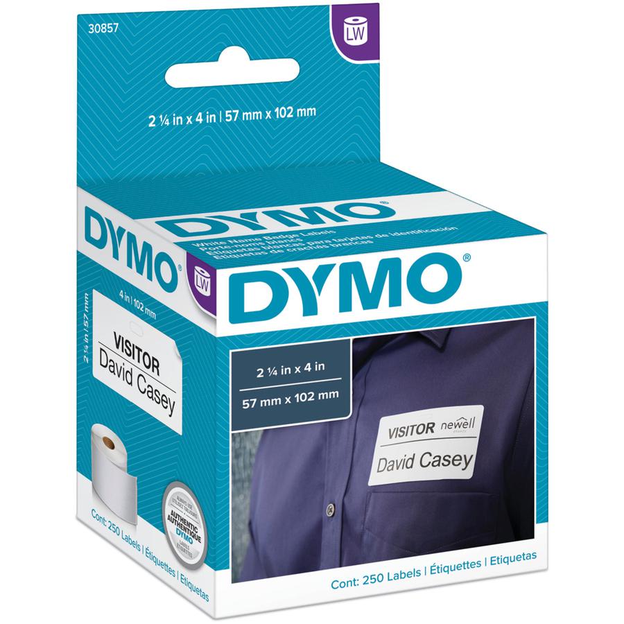 Dymo LabelWriter Adhesive Name Badges - 4" x 2 1/4" Length - Removable Adhesive - Rectangle - Direct Thermal - White - 250 / Roll - Self-adhesive. Picture 2