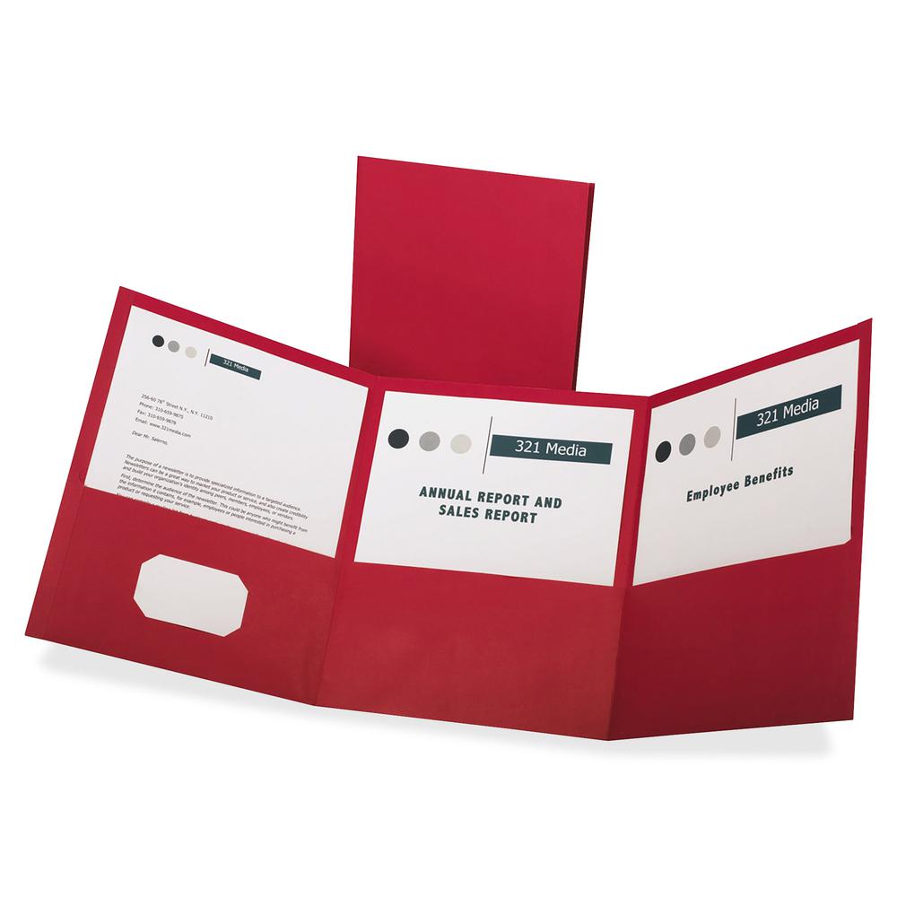 Oxford Letter Report Cover - 8 1/2" x 11" - 150 Sheet Capacity - 3 Pocket(s) - Paper - Red - 20 / Box. Picture 2