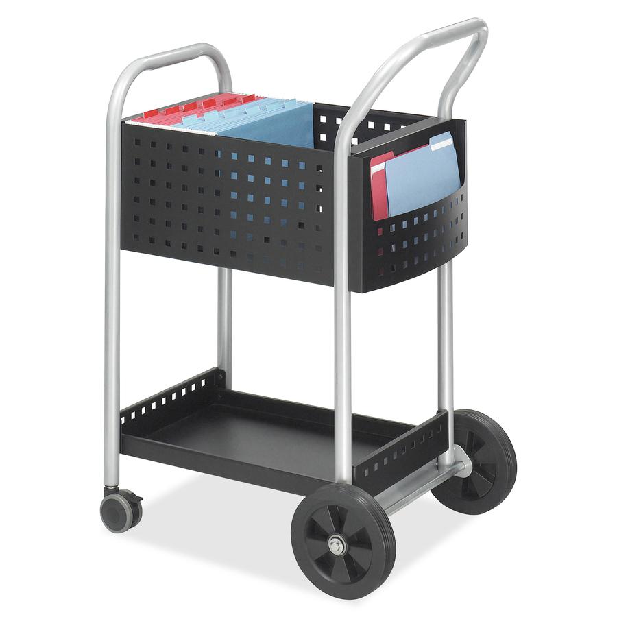 Safco Scoot Mail Cart - 2 Shelf - 300 lb Capacity - 4 Casters - 3" , 8" Caster Size - Steel - x 22" Width x 27" Depth x 40.5" Height - Black, Silver - 1 Each. Picture 2