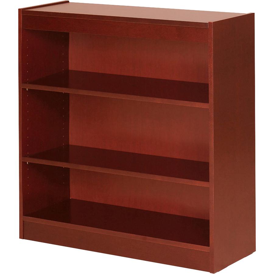 Lorell Panel End Hardwood Veneer Bookcase - 36" x 12" x 0.8" x 36" - 3 Shelve(s) - 2 Adjustable Shelf(ves) - Material: Veneer - Finish: Cherry. Picture 3