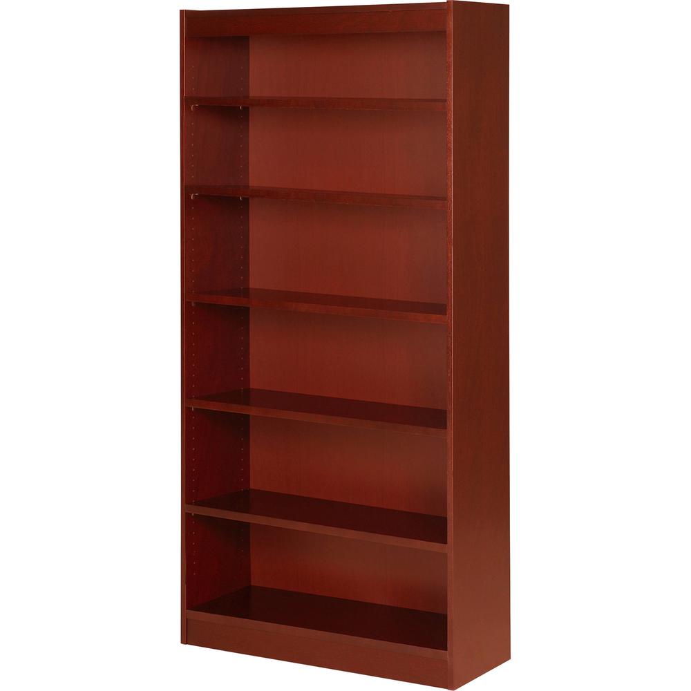 Lorell Six Shelf Panel Bookcase - 36" x 12" x 0.8" x 72" - 6 Shelve(s) - Material: Veneer - Finish: Cherry. Picture 3